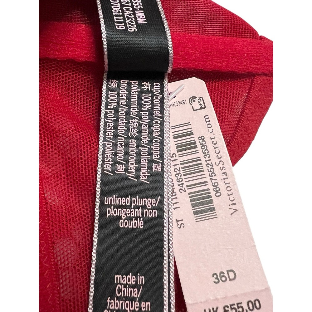 Victorias Secret Starburst Unlined Plunge Bra Underwire Red‎ Embroidered 36D NWT - Picture 10 of 16